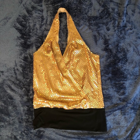 Trina Turk gold sequin halter - Picture 1 of 3
